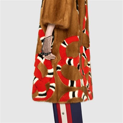 gucci mink coat red intarsia|GG intarsia shearling coat .